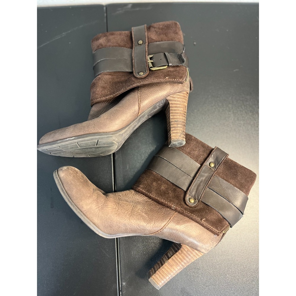 Nine West Natica Brown Leather Suede Buckle Detail Heel Bootie Size 9M - Picture 5 of 11